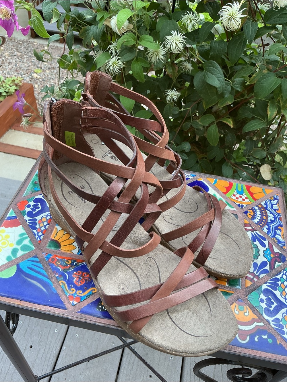 Ahnu Brown Leather Gladiator Sandals Women's Size 8 Comfort Boho Zip Back - Picture 4 of 15